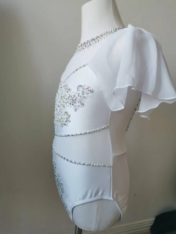 High finished custom made Lyrical dance costume in Pearl white colour, Children size 10 - Image 5