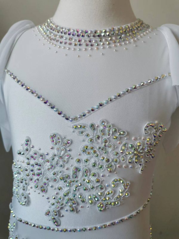 High finished custom made Lyrical dance costume in Pearl white colour, Children size 10 - Image 6