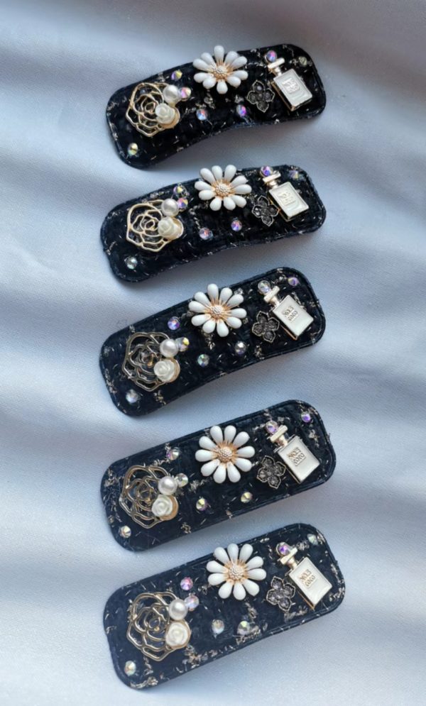 Fashion Black / White Hair Clip in handbag/perfume design - Image 5