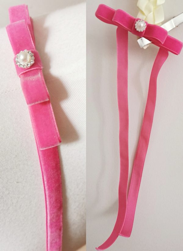 High quality Velvet ribbon Double bows bun wrap in Pink colour. - Image 3