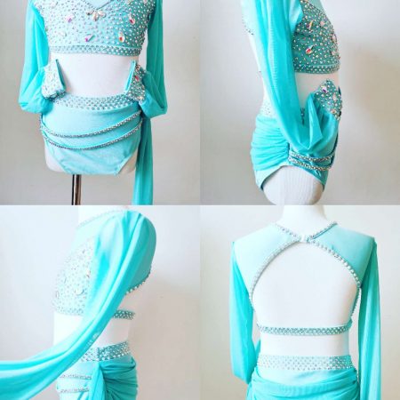High finished custom-made Lyrical dance costume - blue colour, Children size 8
