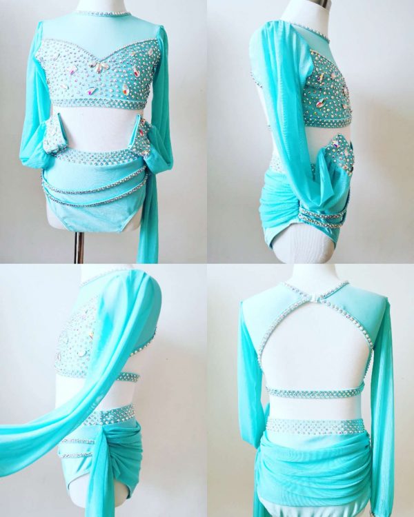 High finished custom-made Lyrical dance costume - blue colour, Children size 8