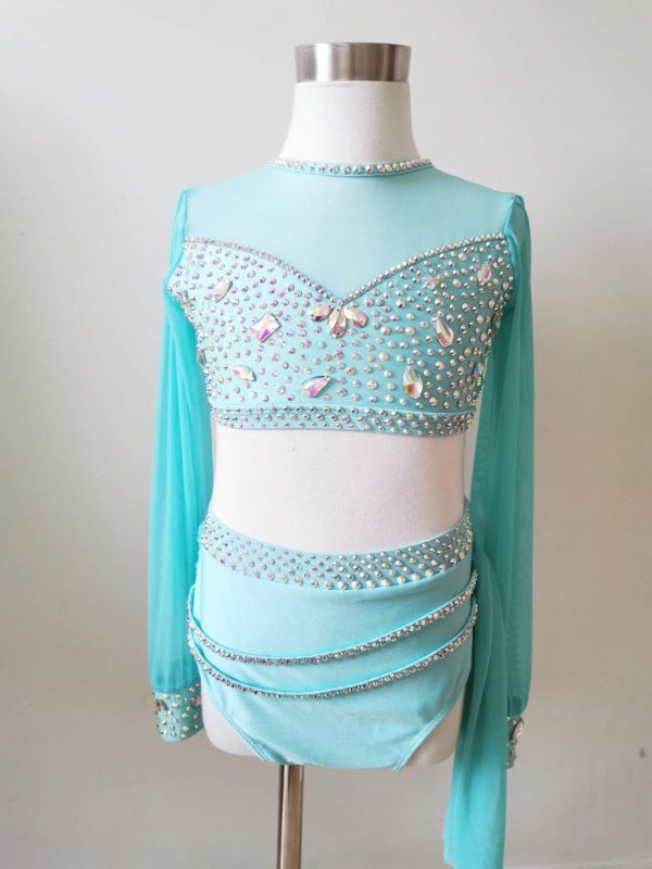 High finished custom-made Lyrical dance costume - blue colour, Children size 8 - Image 3