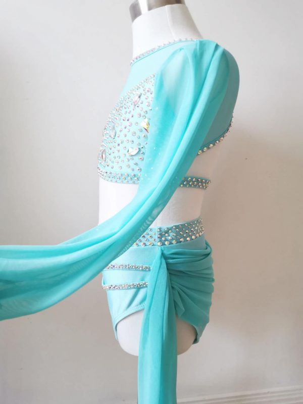 High finished custom-made Lyrical dance costume - blue colour, Children size 8 - Image 5