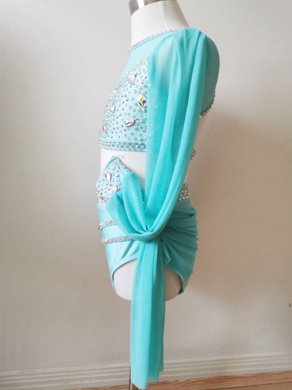 High finished custom-made Lyrical dance costume - blue colour, Children size 8 - Image 6