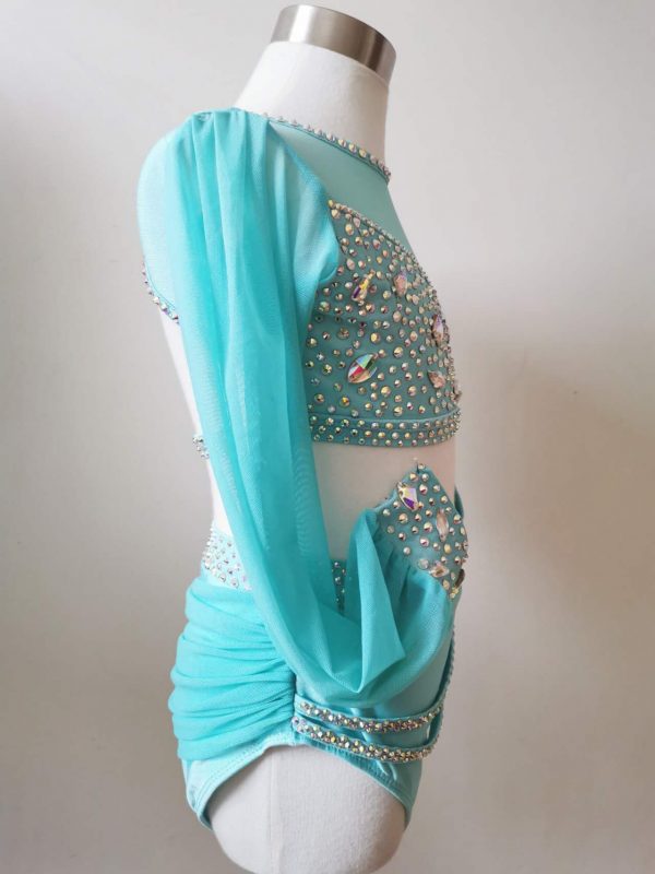 High finished custom-made Lyrical dance costume - blue colour, Children size 8 - Image 9