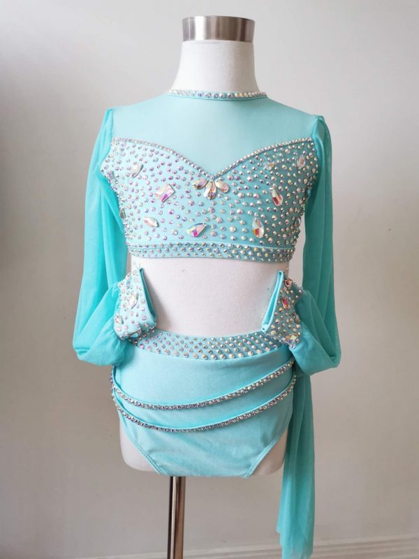 High finished custom-made Lyrical dance costume - blue colour, Children size 8 - Image 10
