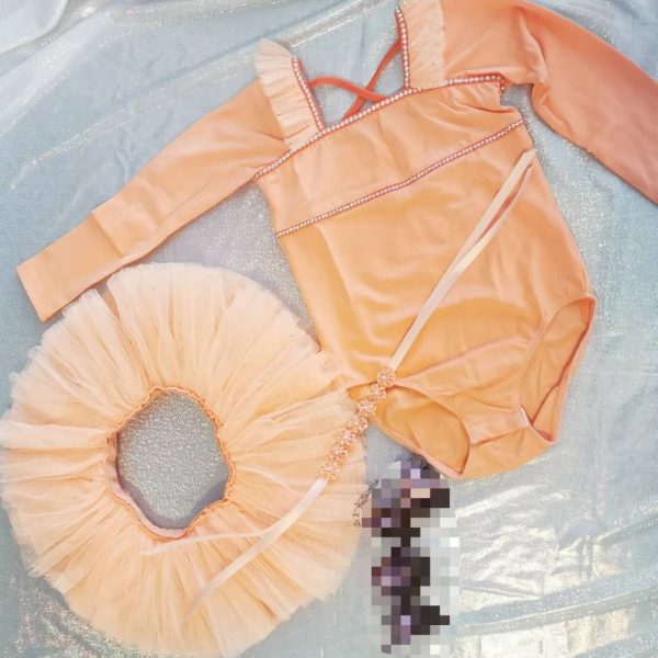 Orange leotard + TUTU two pieces set+bun wrap, Children size 6 and 8 - Image 3