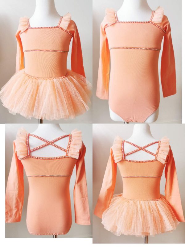 Orange leotard + TUTU two pieces set+bun wrap, Children size 6 and 8
