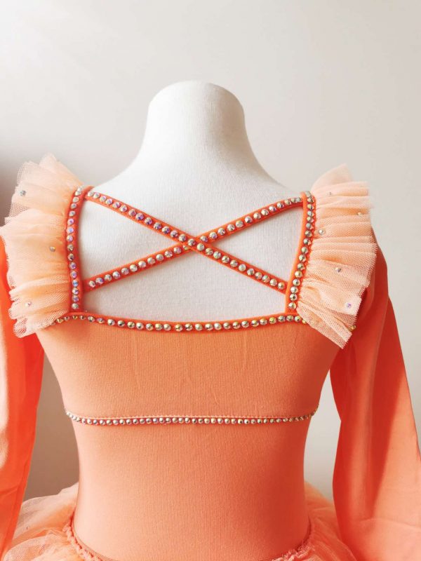 Orange leotard + TUTU two pieces set+bun wrap, Children size 6 and 8 - Image 4