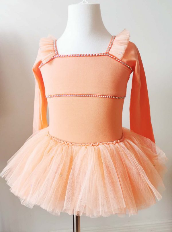 Orange leotard + TUTU two pieces set+bun wrap, Children size 6 and 8 - Image 6