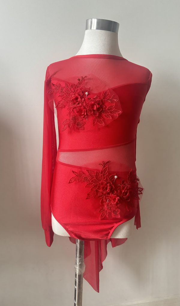 Costume base Stunning Red Lyrical dance costume base, +two piece of the laces - Image 2