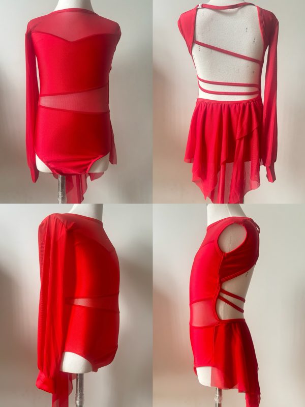 Costume base Stunning Red Lyrical dance costume base, +two piece of the laces
