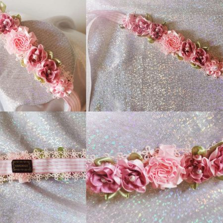 Beautiful Handmade Pink Flowers Blooming on the lace Ballet Bun Wrap