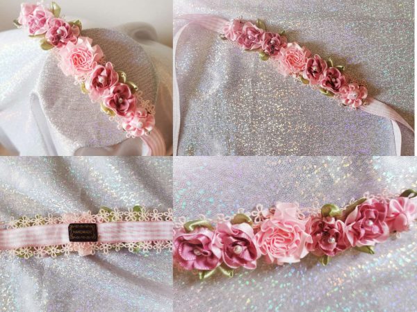 Beautiful Handmade Pink Flowers Blooming on the lace Ballet Bun Wrap