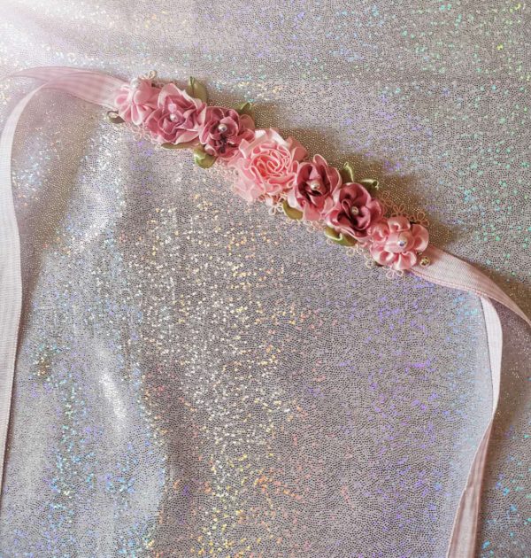 Beautiful Handmade Pink Flowers Blooming on the lace Ballet Bun Wrap - Image 4