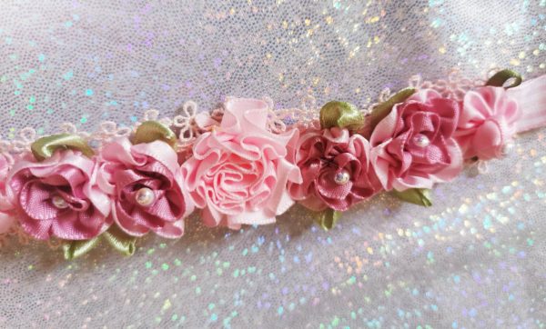 Beautiful Handmade Pink Flowers Blooming on the lace Ballet Bun Wrap - Image 6