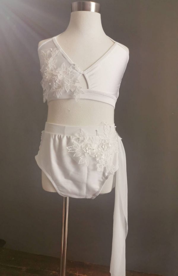 Costume base Stunning pearl white Lyrical dance costume base-two piece set, Children size 10 - Image 7