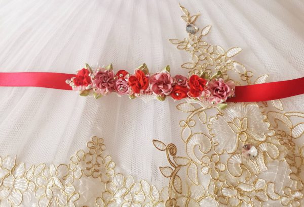 Beautiful handmade mixed of pink and red flowers blooming Ballet Bun Wrap - Image 2