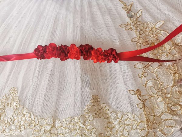 Beautiful handmade mixed of red flowers blooming Ballet bun wrap