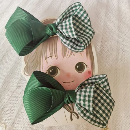 High quality handmade green check Hair bow clips