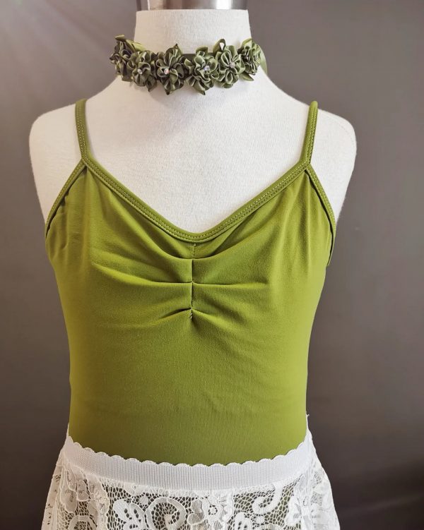 Handmade Avocado green Ballet leotard + a white lace skirt   - Children size 8,10,12,14