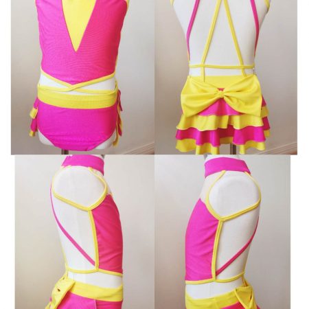 Custom-designed hot pink and bright yellow jazz dance costume base