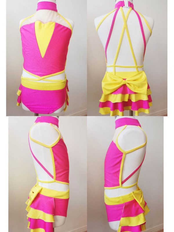 Custom-designed hot pink and bright yellow jazz dance costume base