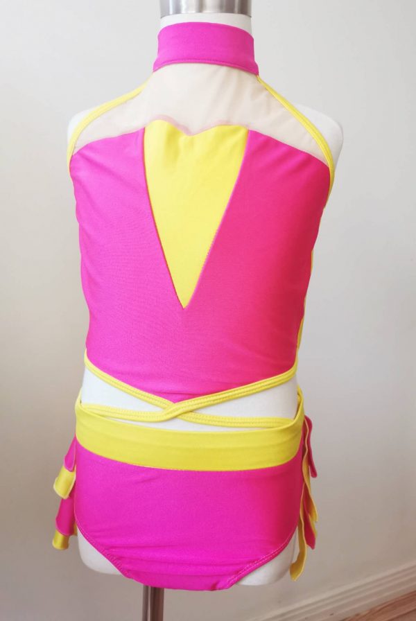 Custom-designed hot pink and bright yellow jazz dance costume base - Image 3