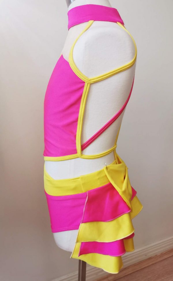 Custom-designed hot pink and bright yellow jazz dance costume base - Image 4