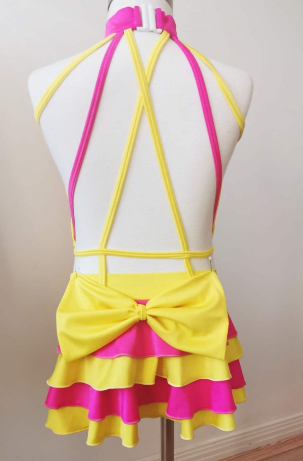 Custom-designed hot pink and bright yellow jazz dance costume base - Image 5