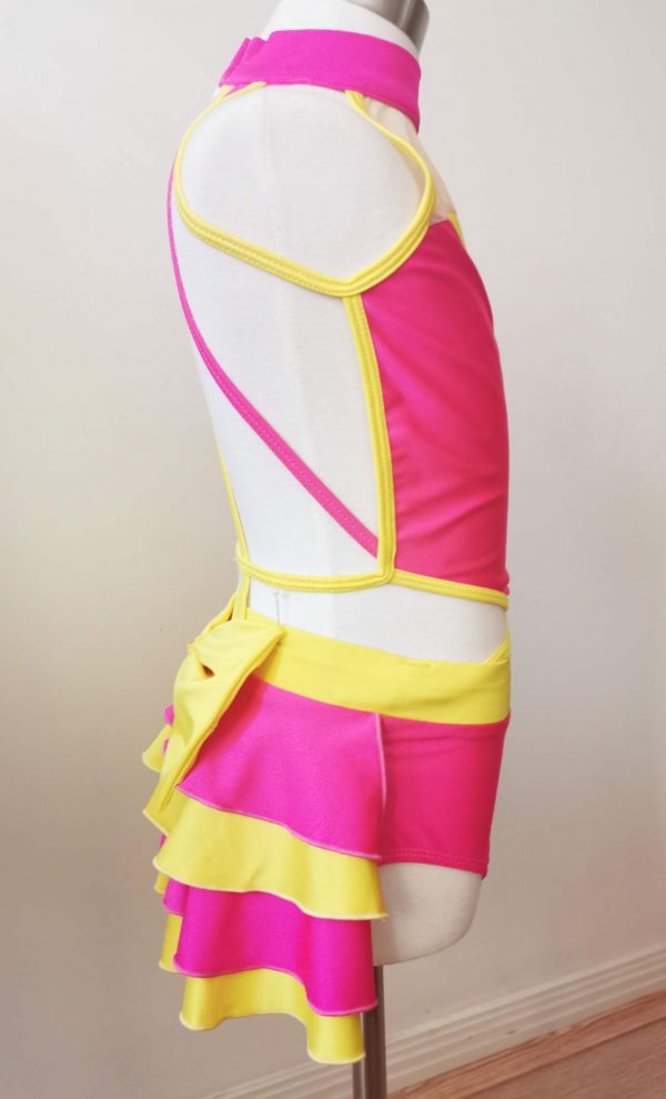 Custom-designed hot pink and bright yellow jazz dance costume base - Image 6