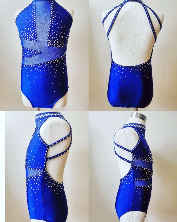 High finished custom made Contemporary/Jazz dance costume - Royal blue colour, Children size 8.