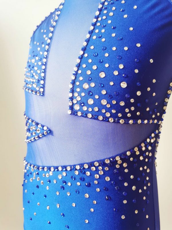 High finished custom made Contemporary/Jazz dance costume - Royal blue colour, Children size 8. - Image 8