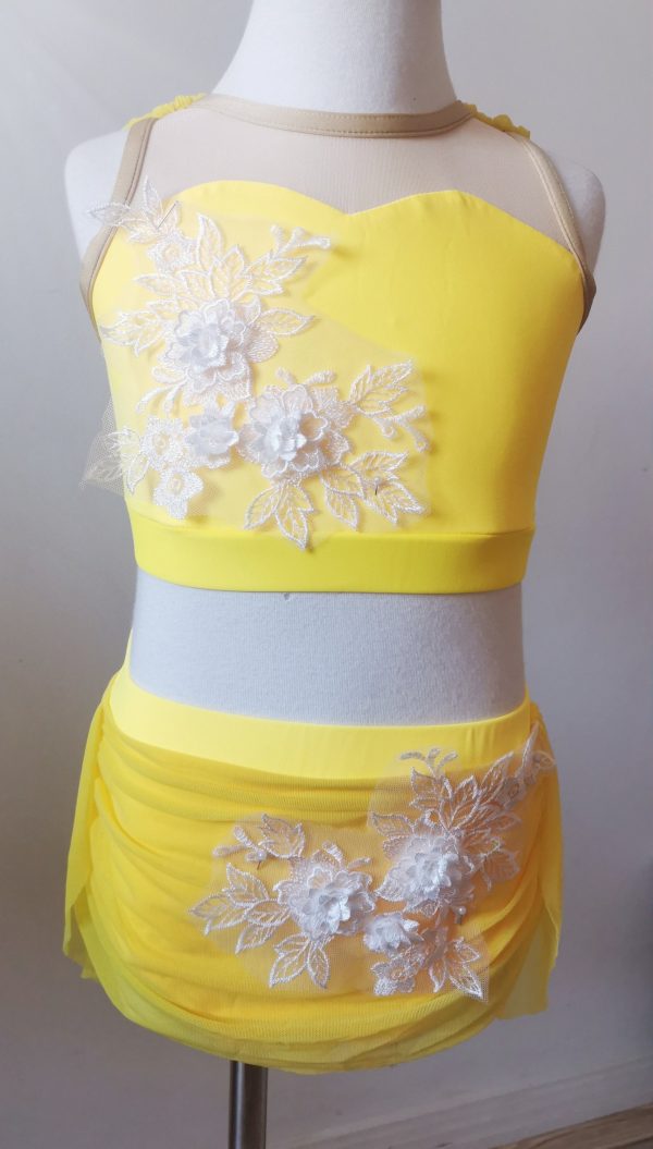 Costume base Stunning bright yellow Lyrical dance costume base+two pieces white lace - Image 3