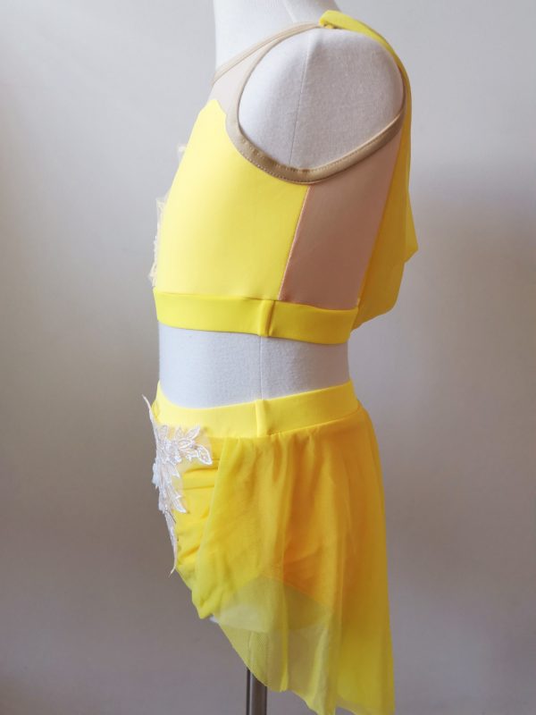 Costume base Stunning bright yellow Lyrical dance costume base+two pieces white lace - Image 4