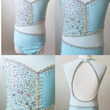 Fully embellishment custom made Morden Lyrical dance costume - baby blue colour, Children size 8-10