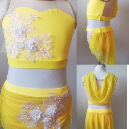 Costume base Stunning bright yellow Lyrical dance costume base+two pieces white lace