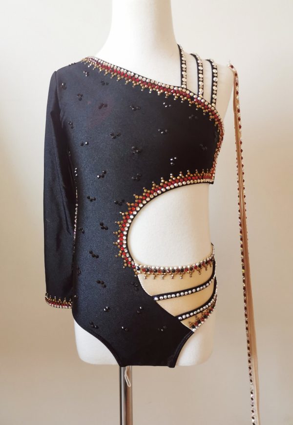 Fully embellishment custom design Black /nude contemporary dance costume Children size 6-8