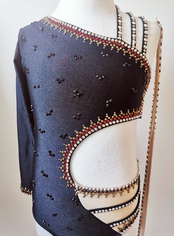 Fully embellishment custom design Black /nude contemporary dance costume Children size 6-8 - Image 4