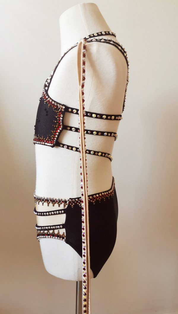 Fully embellishment custom design Black /nude contemporary dance costume Children size 6-8 - Image 2
