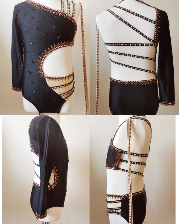 Fully embellishment custom design Black /nude contemporary dance costume Children size 6-8 - Image 6