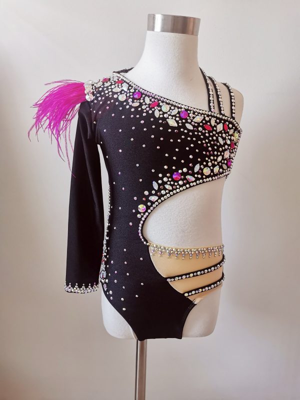 Fully embellishment High end Black /nude dance costume Children size 6-8 - Image 5