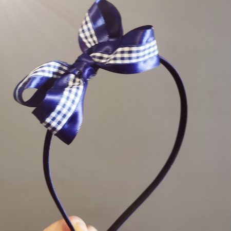 Navy blue and check ribbon bow Hair band - School Uniform match hair band