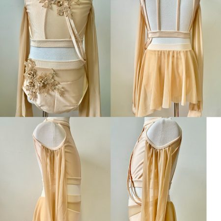 Long sleeves two pieces set nude Lyrical dance costume base + 2 matching laces,