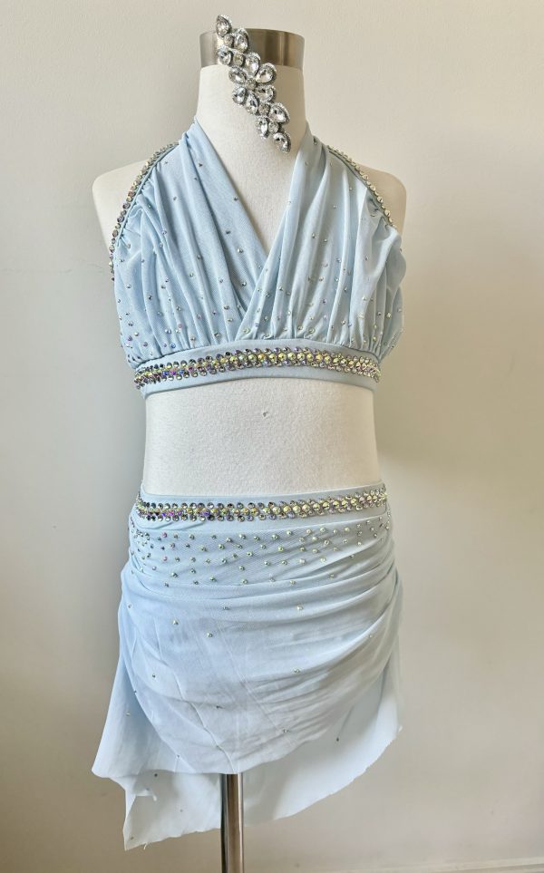 Custom made baby blue two pieces set Lyrical dance costume, with a matching hair piece - Image 2