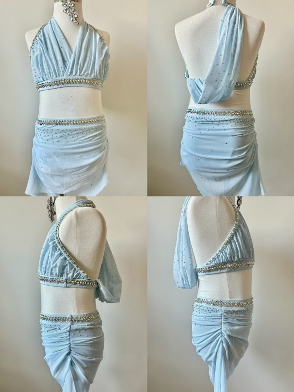 Custom made baby blue two pieces set Lyrical dance costume, with a matching hair piece