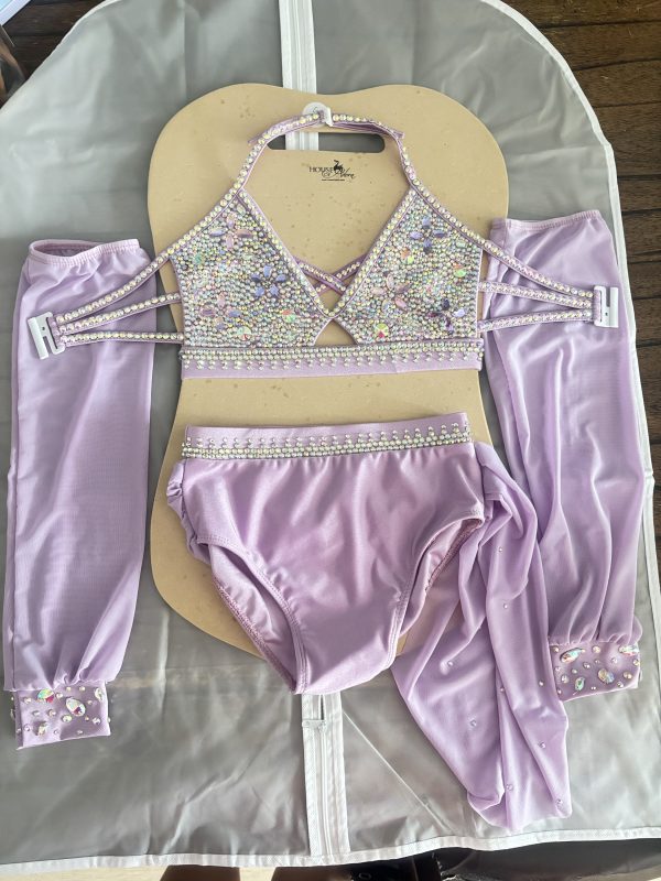Custom design shinning fully embellished lilac Lyrical dance costume  with two separate sleeves - Children size 6-8