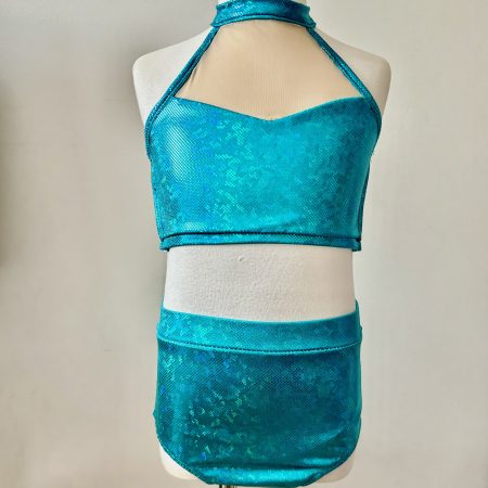 Custom-made jazz/arco dance costume base in sparkle teal color, Children size 8,