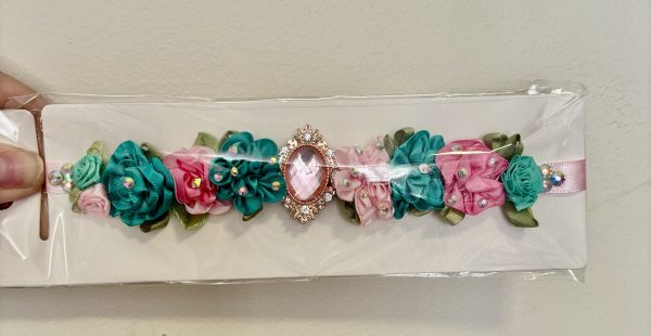 Pink,Teal, Mint and Green Flowers blooming Ballet Bun wrap
